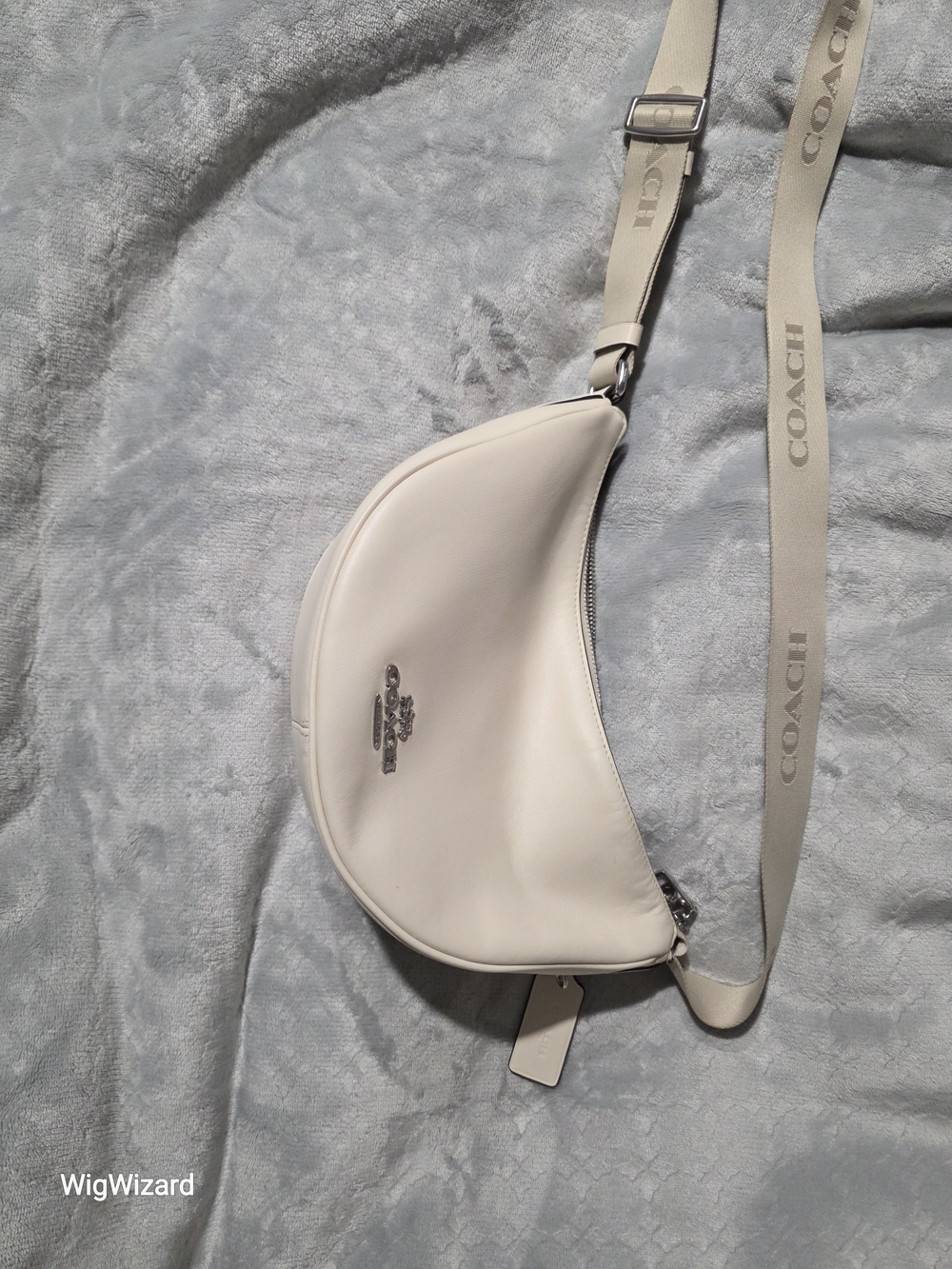 Coach Cream Leather Crescent Crossbody Bag With Logo Strap